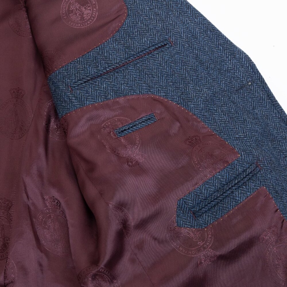 Cordings London Herringbone Tweed Blazer 44R Navy 100% Wool Jacket - Picture 12 of 15